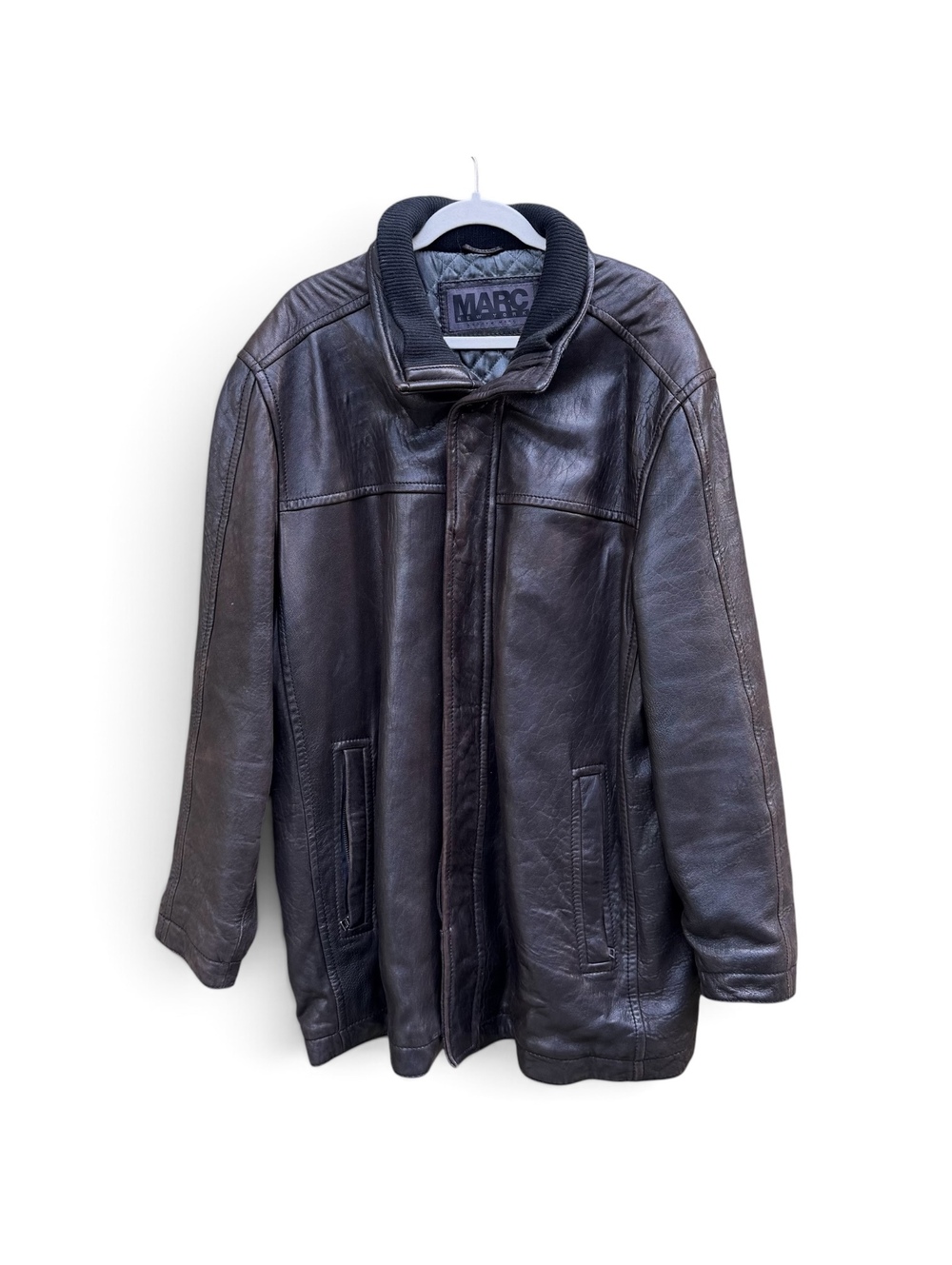 Vintage 90s Marc New York Andrew Marc Leather Black Car Coat Jacket Large - Picture 1 of 7
